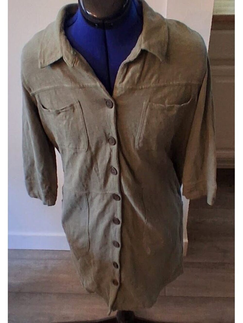 Utilitarian Tribal Olive Green Shirt Dress